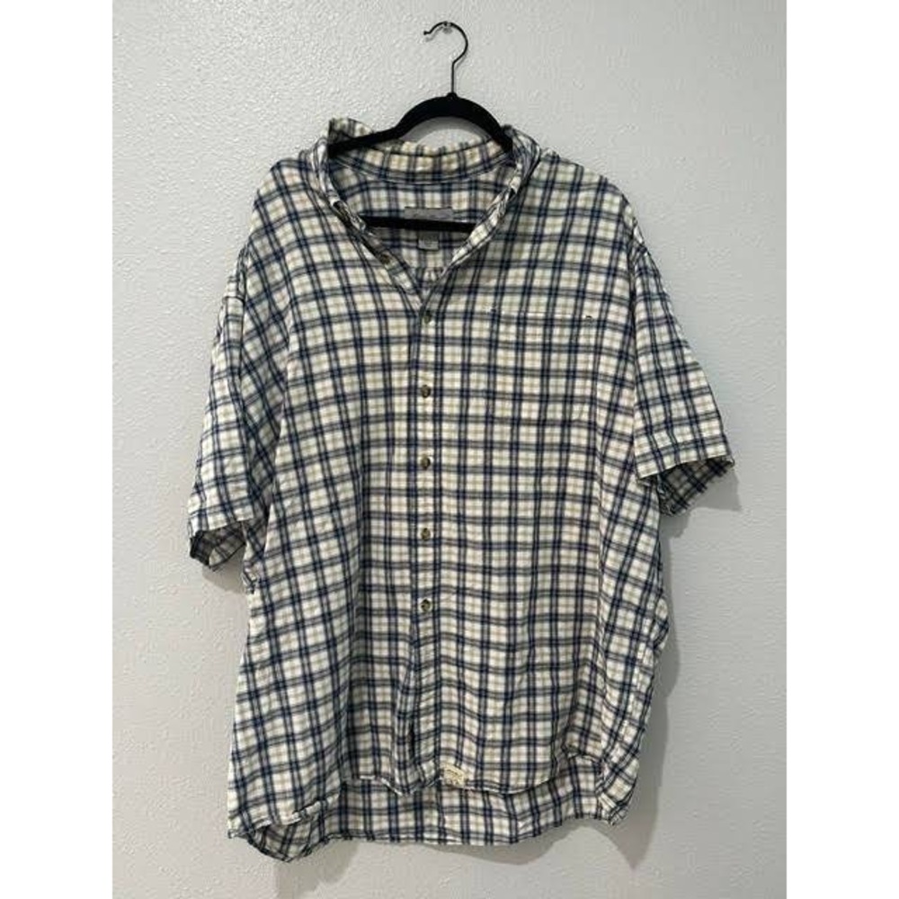 Eddie Bauer Mens XXL Short Sleeve Plaid Button Down Shirt Blue Green Cotton